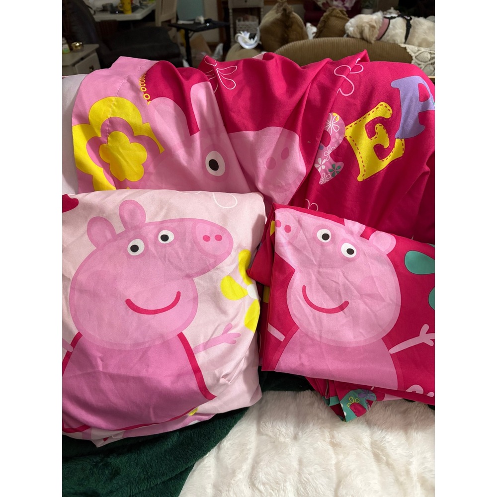 Peppa Pig 3 Piece Bedding Set Pink Magenta Floral Sheets Pillowcase Kids Twin